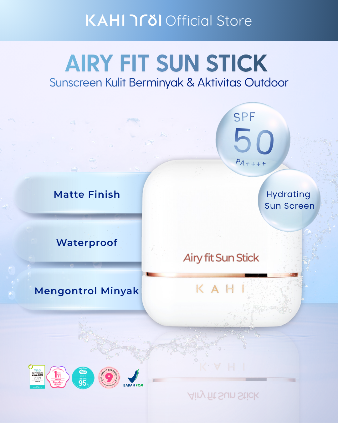[Official]  KAHI Airy Fit Sunstick SPF50+ PA++++ — Lightweight & Hydrating Sun Protection — 14g