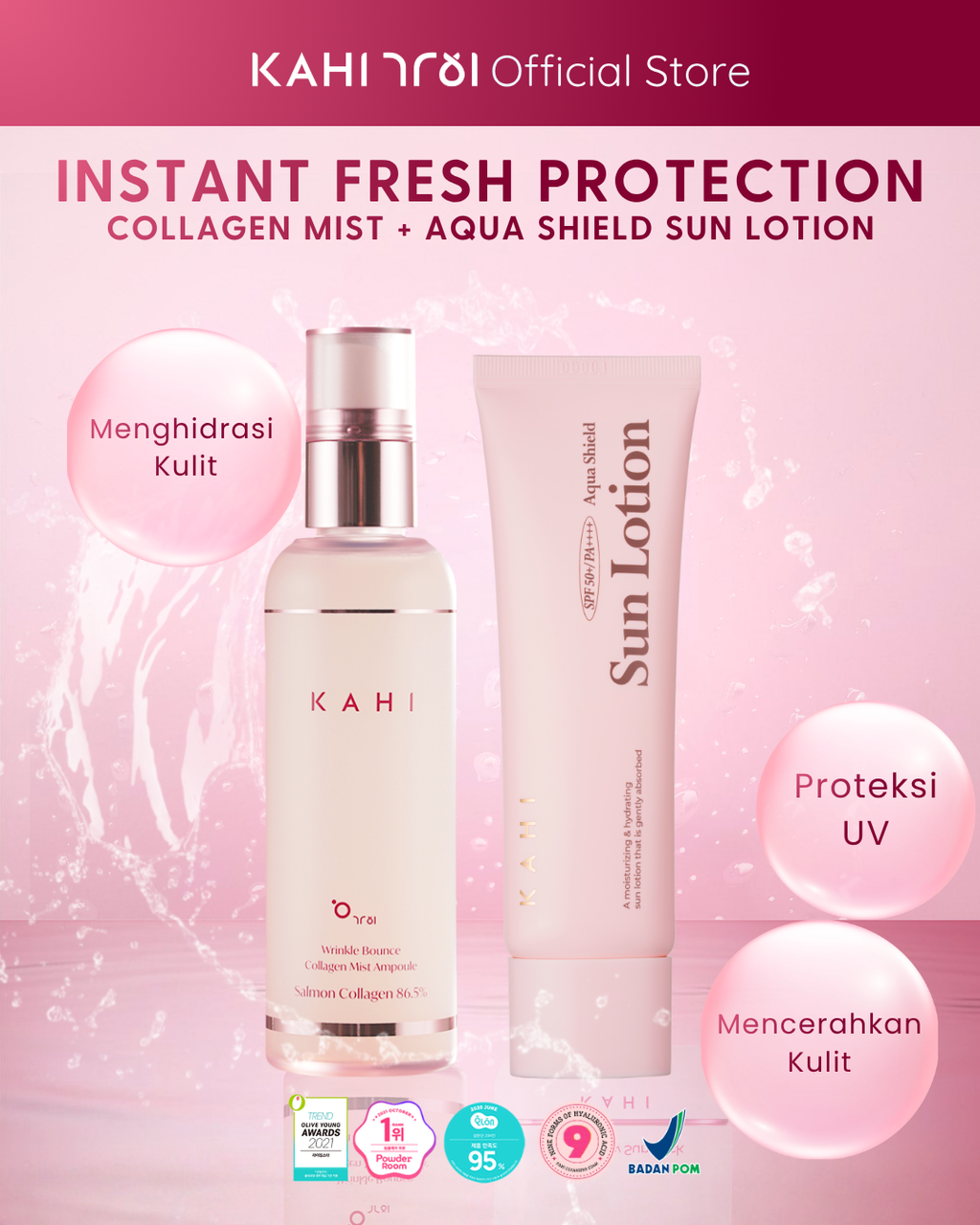 [Official] KAHI Instant Fresh Protection ( Kahi Collagen Mist Ampoule + Aqua Shield Sun Lotion)