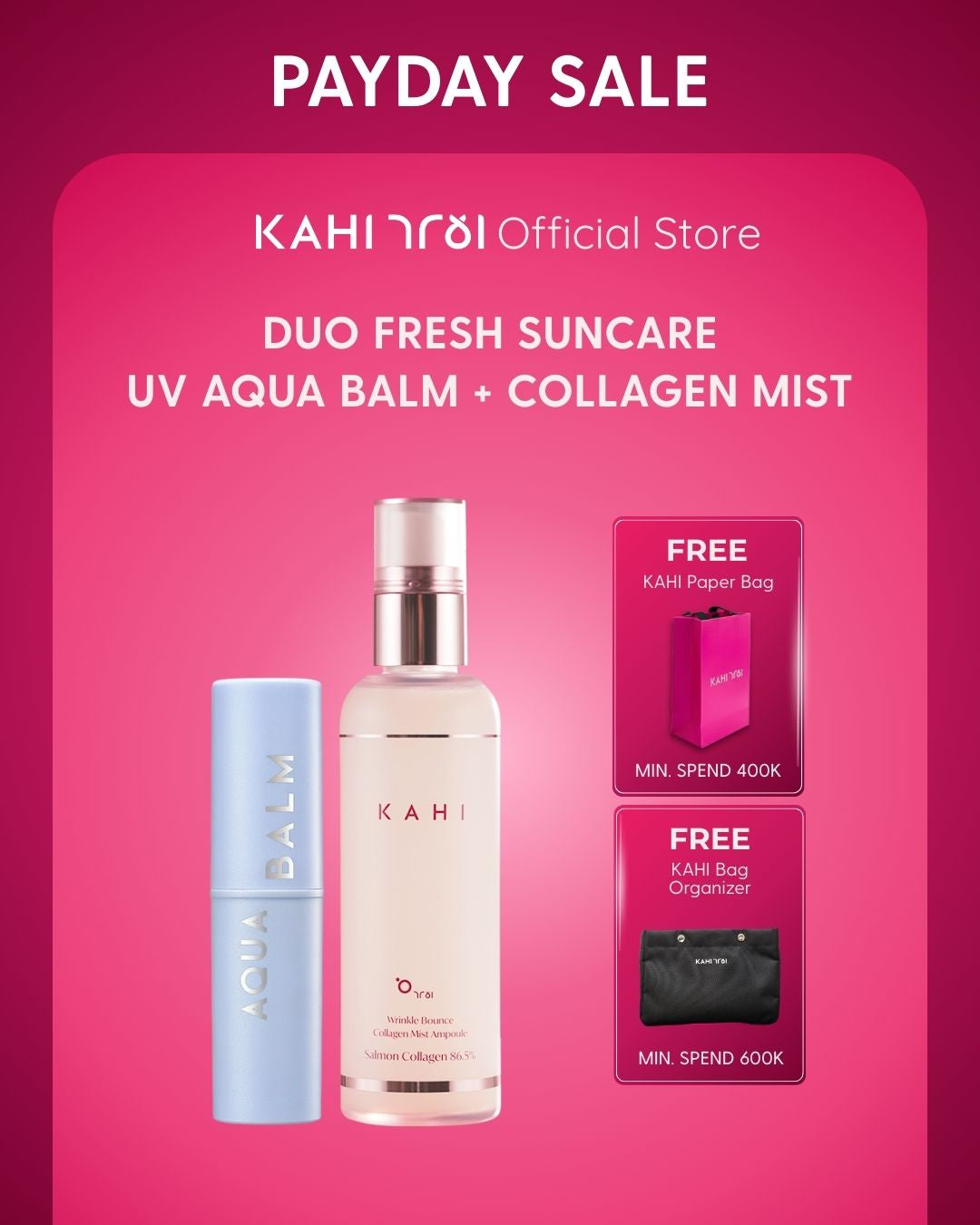 [Official] KAHI Duo Fresh Sun Care — UV Aqua Balm SPF50+ PA++++ Wrinkle Bounce Collagen Mist Ampoule
