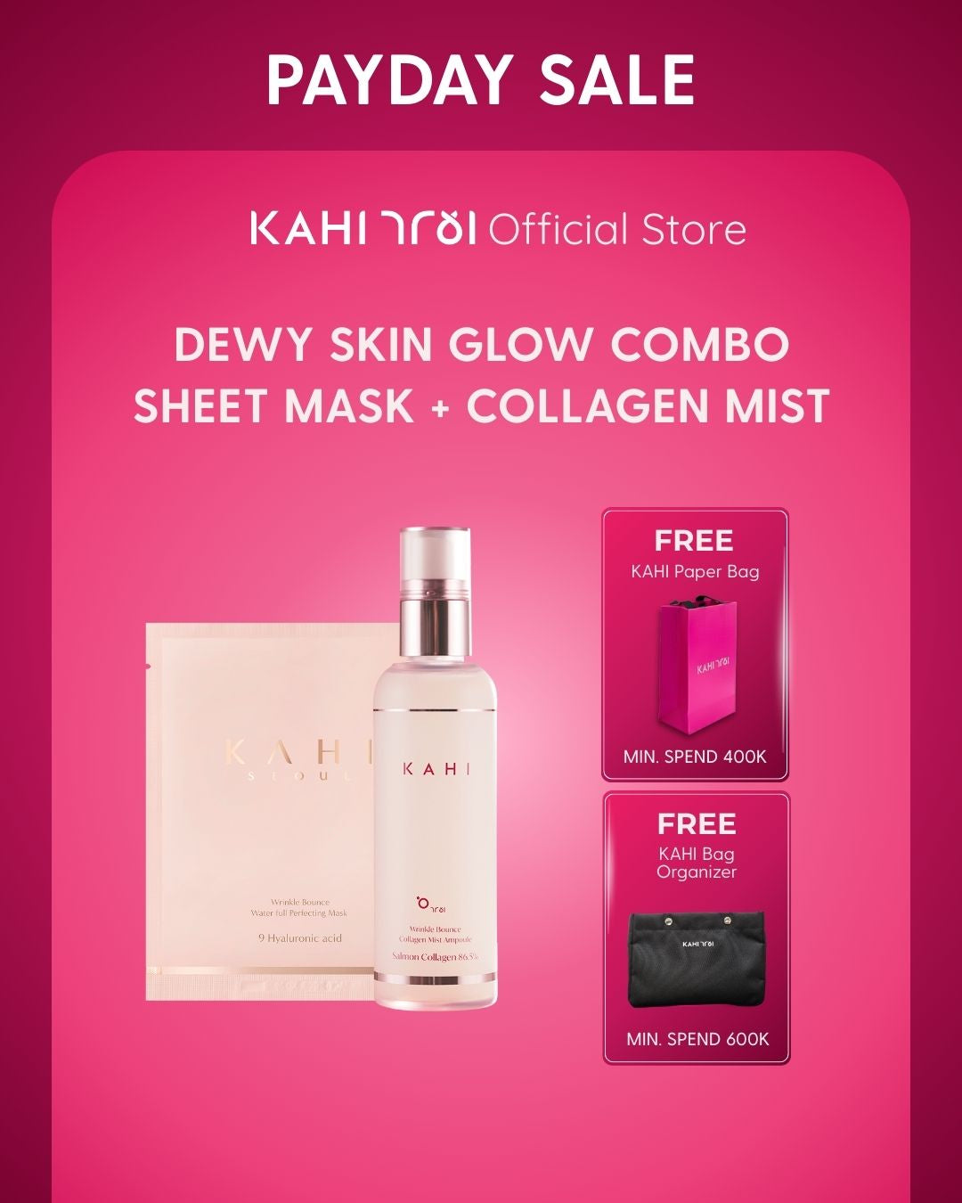 [Official] KAHI Dewy Skin Glow Combo — Wrinkle Bounce Collagen Mist + Waterfull Perfecting Mask