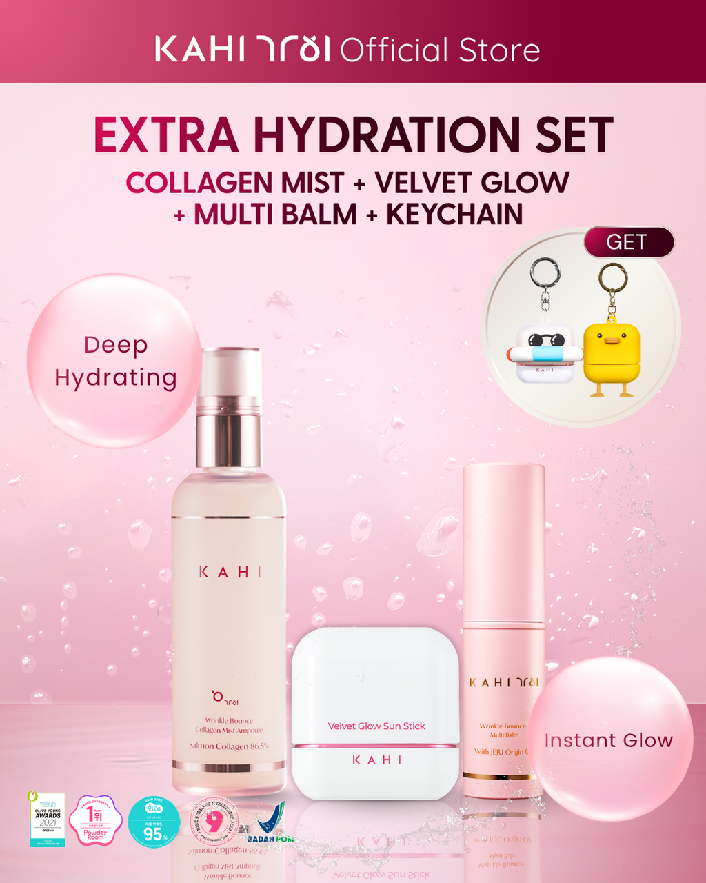 [Official] EXCLUSIVE BUNDLE ONLY SHOPIFY KAHI Extra Hydration Set - Kahi Collagen Mist 120ml + Multi Balm + Velvet Glow Get Keychain
