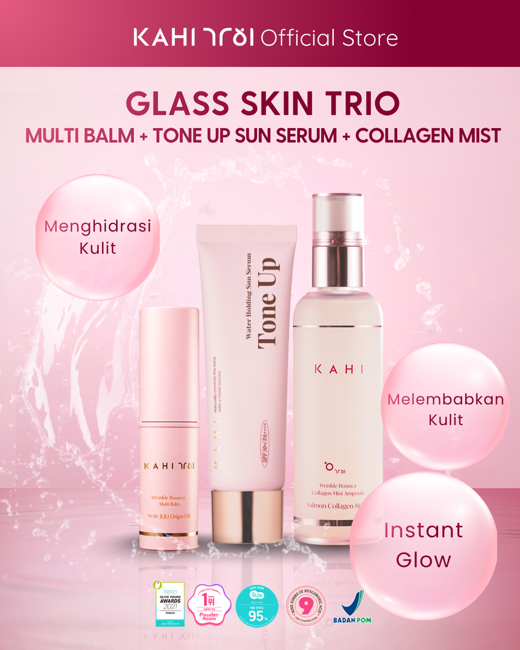 [Official] KAHI Glass Skin Trio ( Multi Balm + Collagen Mist + Tone Up Serum)