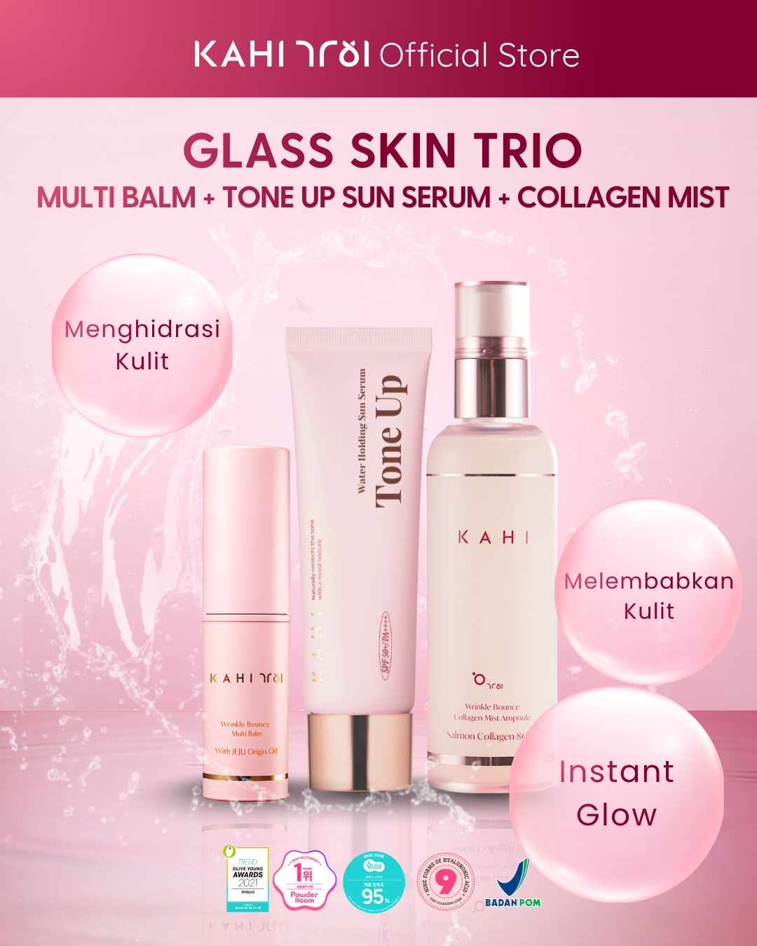 [Official] KAHI Glass Skin Trio ( Multi Balm + Collagen Mist + Tone Up Serum)