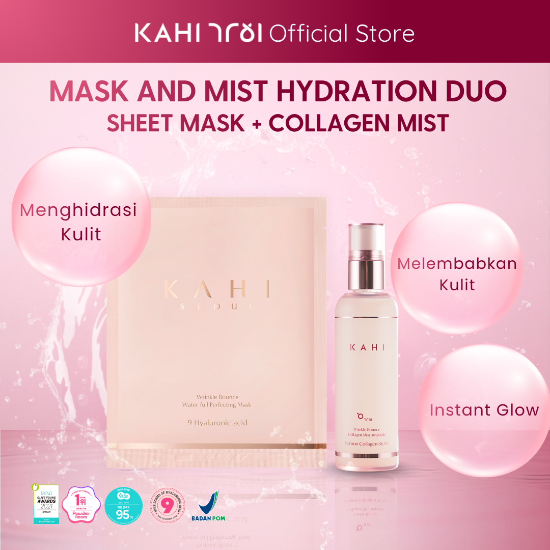 [Official] KAHI Dewy Skin Glow Combo — Wrinkle Bounce Collagen Mist + Waterfull Perfecting Mask