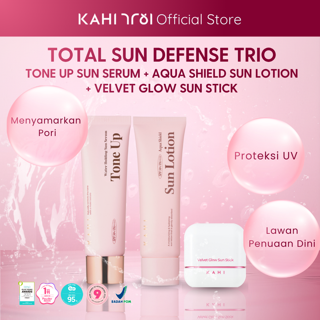 [Official] KAHI Total Sun Defense Trio Tone Up Sun Serum + Aqua Shield Sun Lotion + Velvet Glow