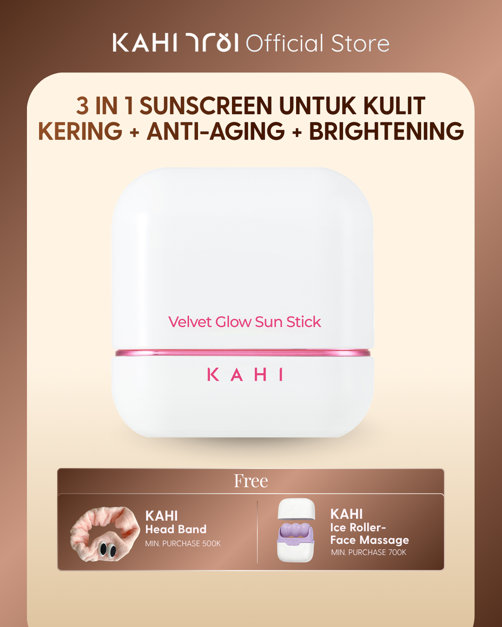 [Official] KAHI Velvet Glow Sunstick SPF50+ PA++++ — Lightweight & Hydrating Sun Protection — 13,5g