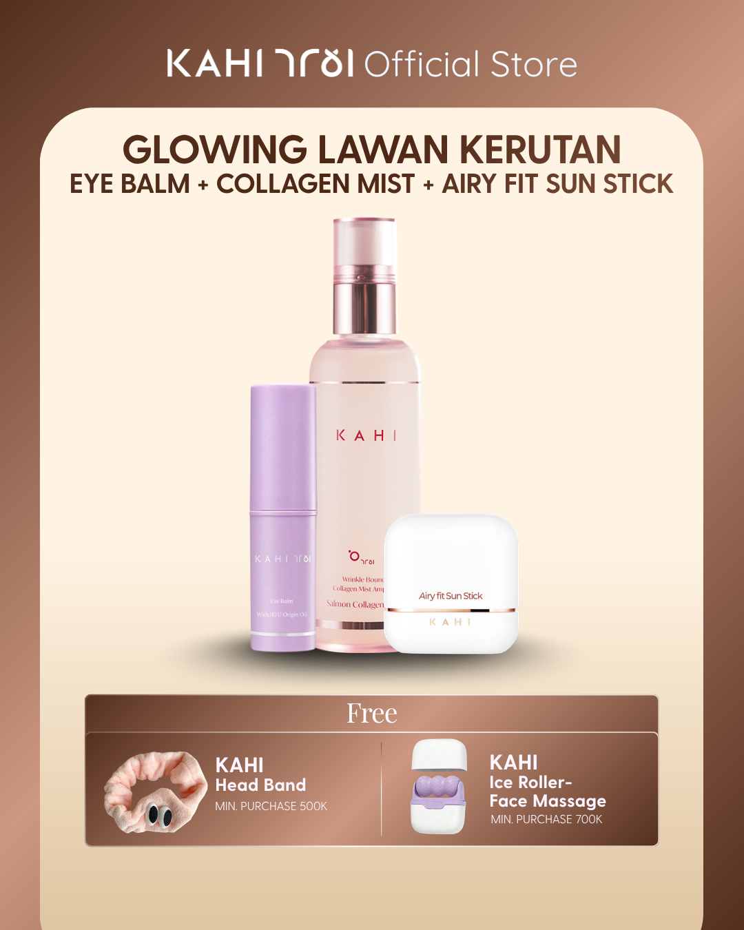 [Official]  KAHI Glowing Lawan Kerutan Kit — Korean Moisturizer, Mist & Sunscreen for Anti Aging