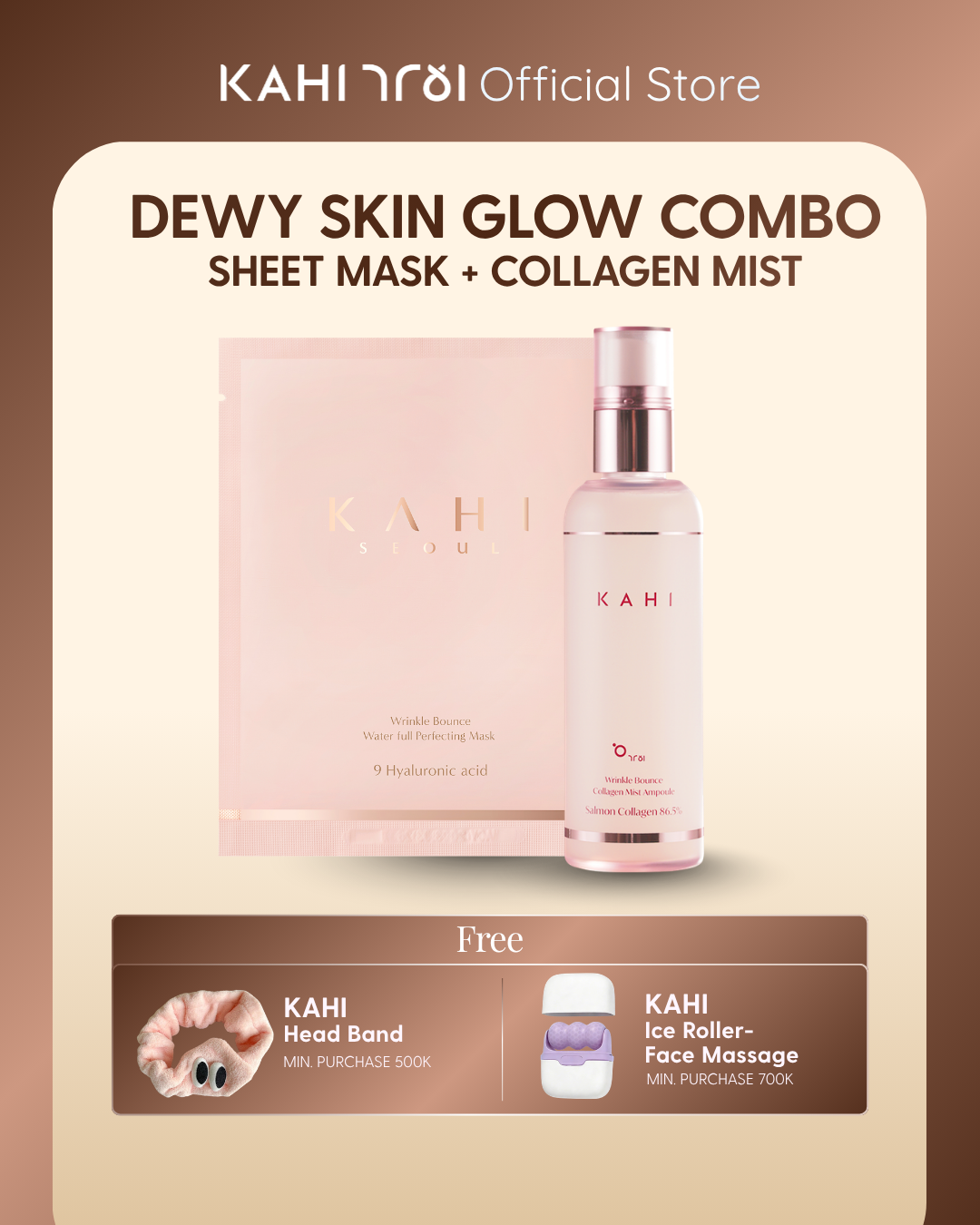 [Official] KAHI Dewy Skin Glow Combo — Wrinkle Bounce Collagen Mist + Waterfull Perfecting Mask