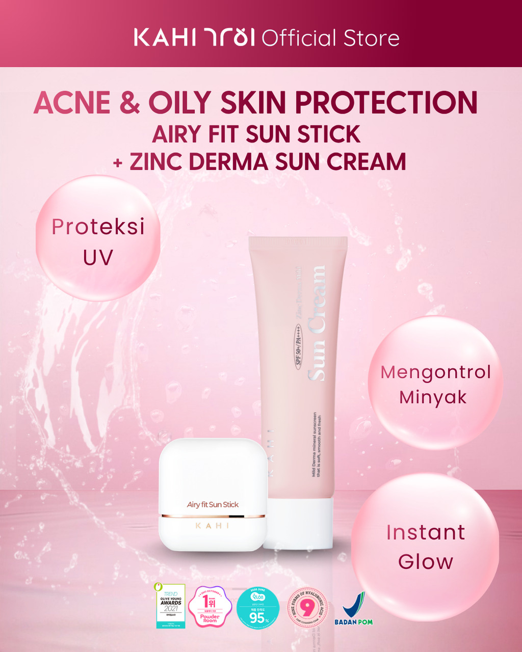 [Official] KAHI Acne & Oily Skin Protection (KAHI Airy Fit Sunstick SPF50+ & Zinc Derma Mild Sun Cream
