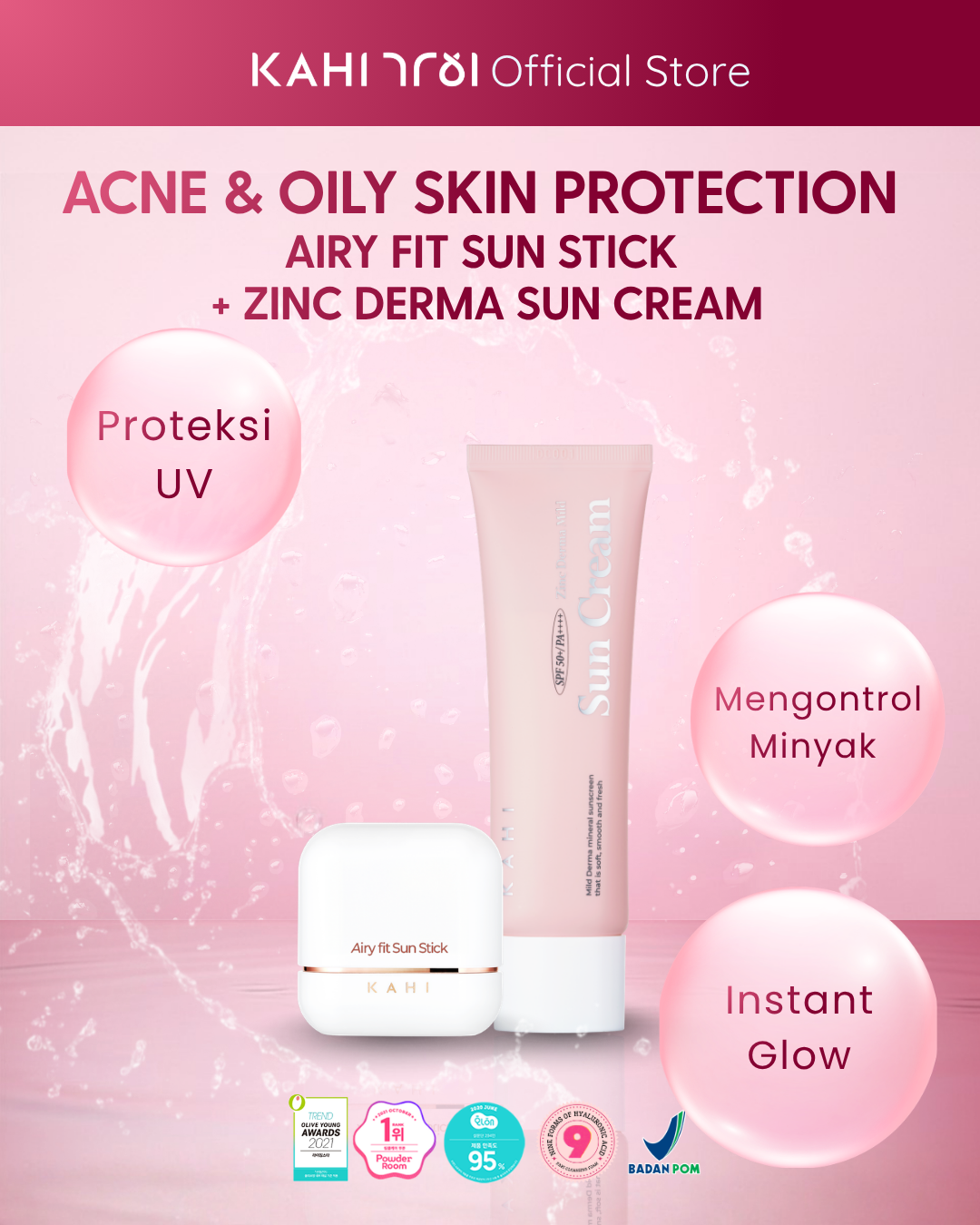 [Official] KAHI Acne & Oily Skin Protection (KAHI Airy Fit Sunstick SPF50+ & Zinc Derma Mild Sun Cream