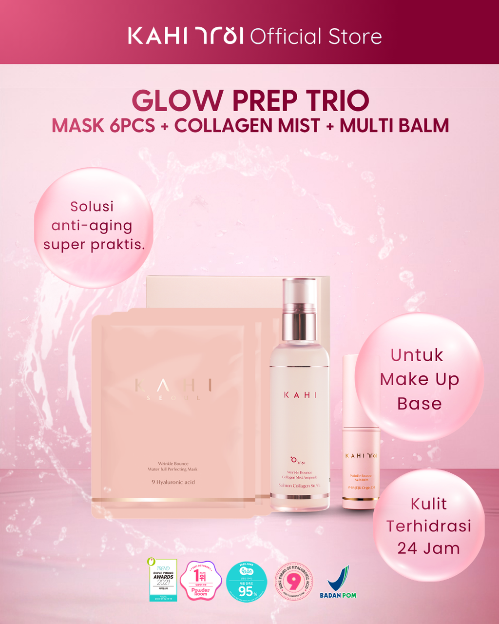 [official] KAHI Glow Prep Trio Multi Balm + Collagen Mist + Mask 6ea