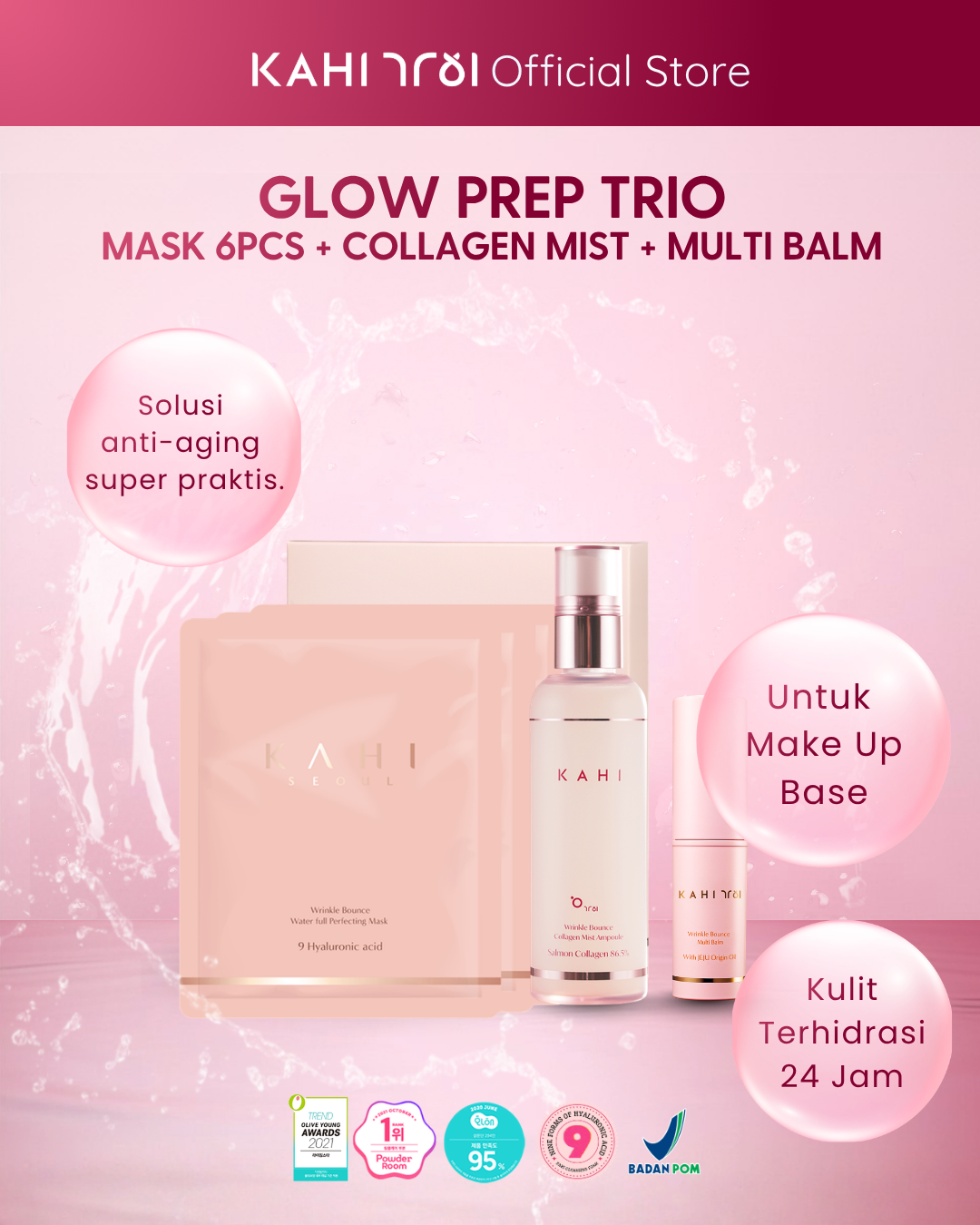 [official] KAHI Glow Prep Trio Multi Balm + Collagen Mist + Mask 6ea