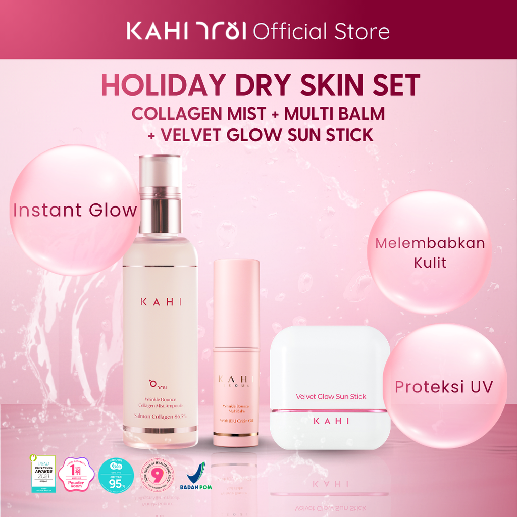 [Official] KAHI HOLIDAY DRY SKIN SET Collagen Mist + Multi Balm + Velvet Glow + FREE Key Ring