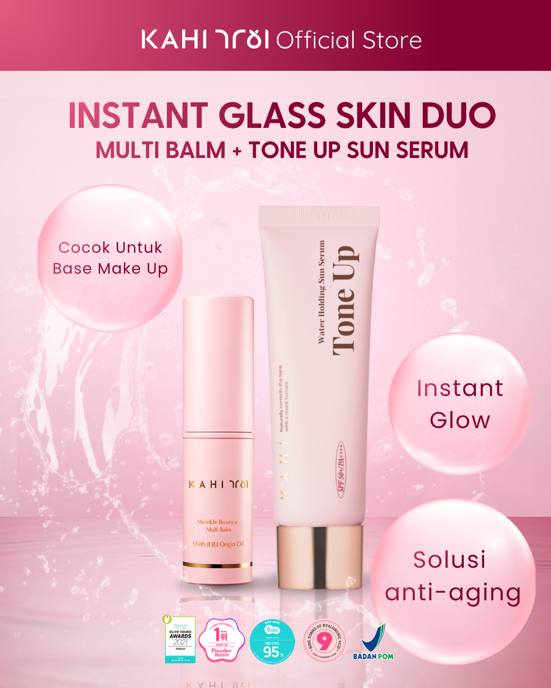 [Official] KAHI Instant Glass Skin Duo Kahi Wrinkle Bounce Multi Balm + Water Holding Tone Up Sun