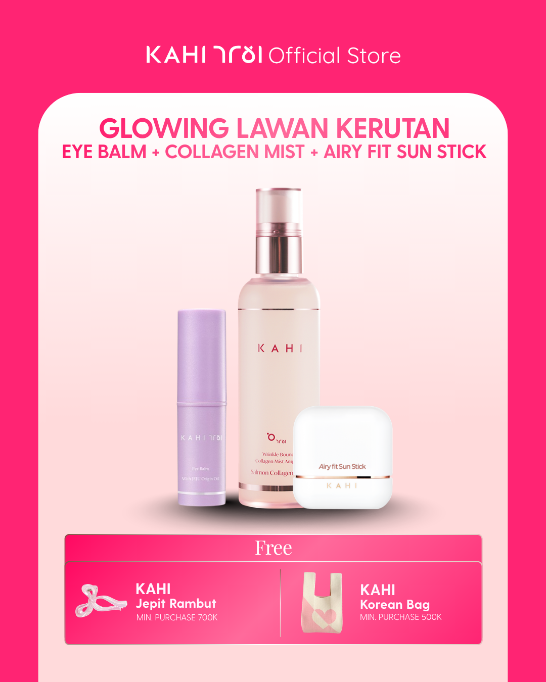 [Official]  KAHI Glowing Lawan Kerutan Kit — Korean Moisturizer, Mist & Sunscreen for Anti Aging