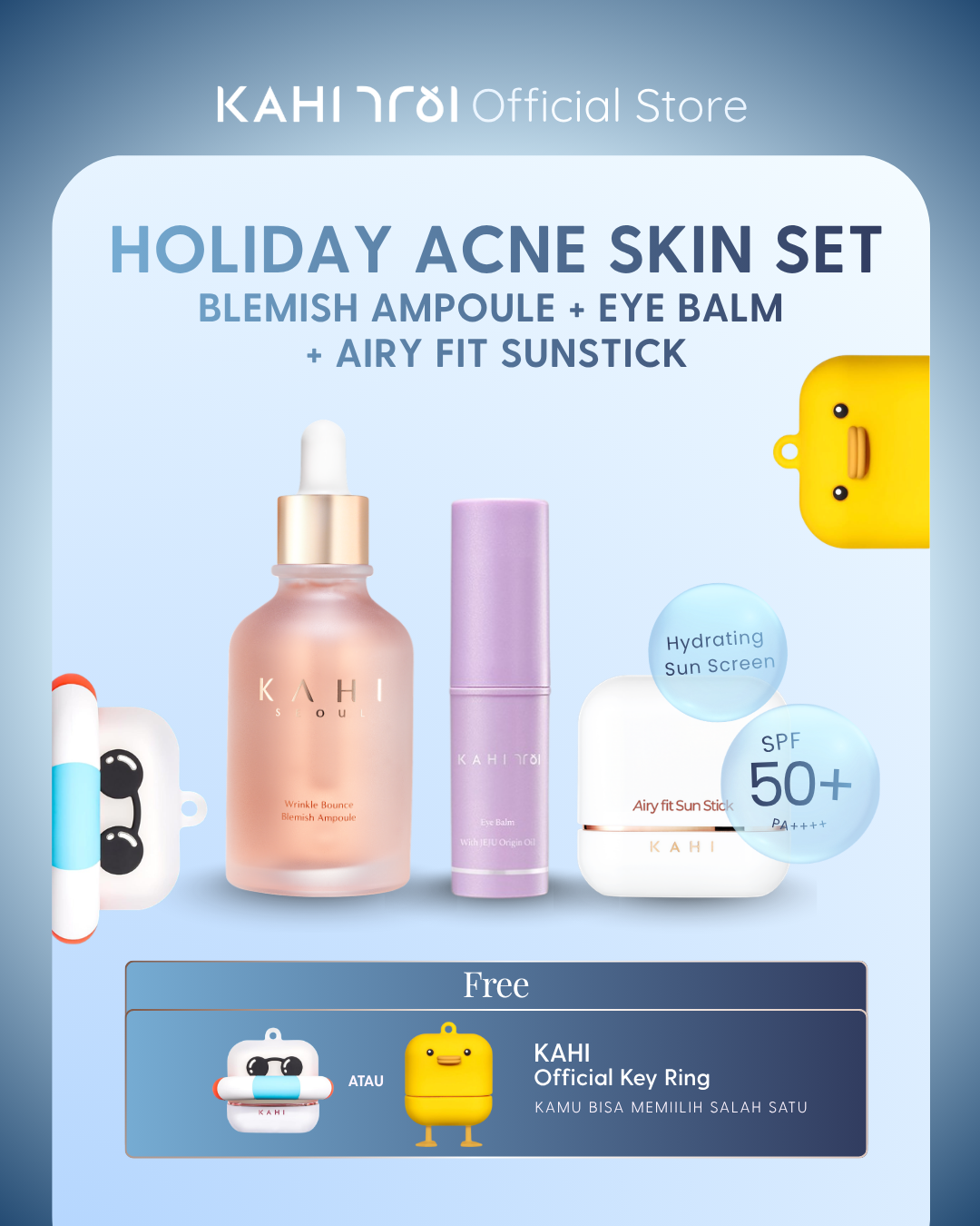 [Official] KAHI HOLIDAY ACNE SKIN SET Blemish Ampoule + Eye Balm + Airy Fit Sunstick + FREE Key Ring