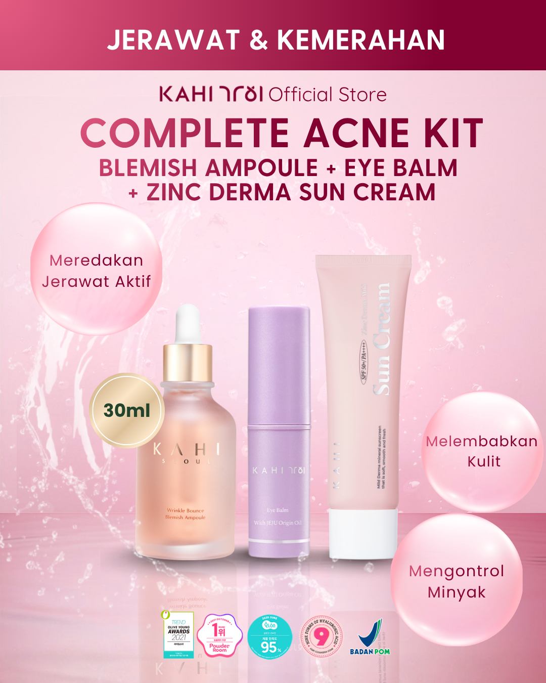 [Official] Kahi Complete Acne Kit - Blemish Ampoule 30ml, Eye Balm, Zinc Derma