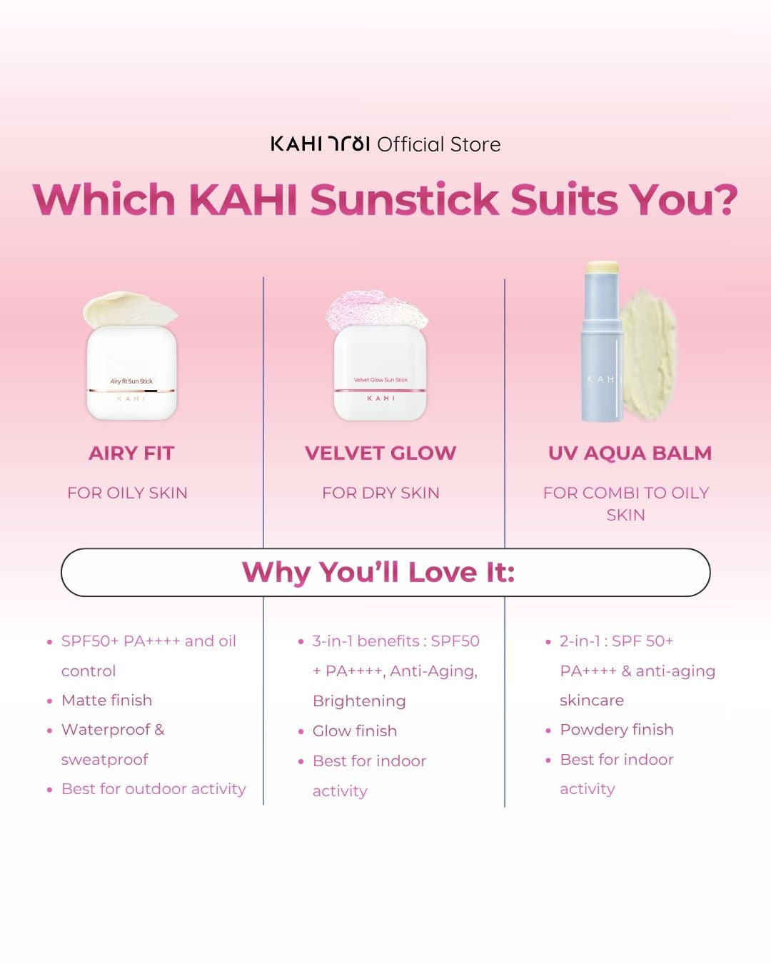 [Official] KAHI Velvet Glow Sunstick SPF50+ PA++++ — Lightweight & Hydrating Sun Protection — 13,5g