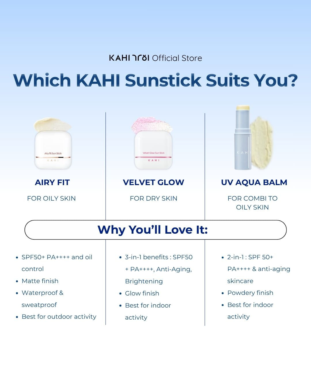 [Official]  KAHI Duo Airy Fit Sunstick SPF50+ PA++++ — Ultimate Lightweight Sun Protection