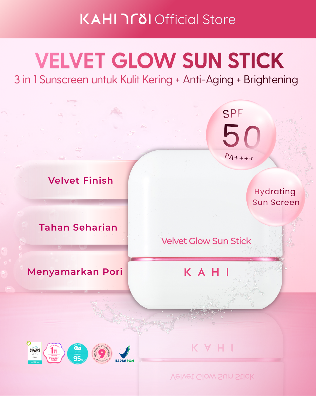 [Official] KAHI Velvet Glow Sunstick SPF50+ PA++++ — Lightweight & Hydrating Sun Protection — 13,5g