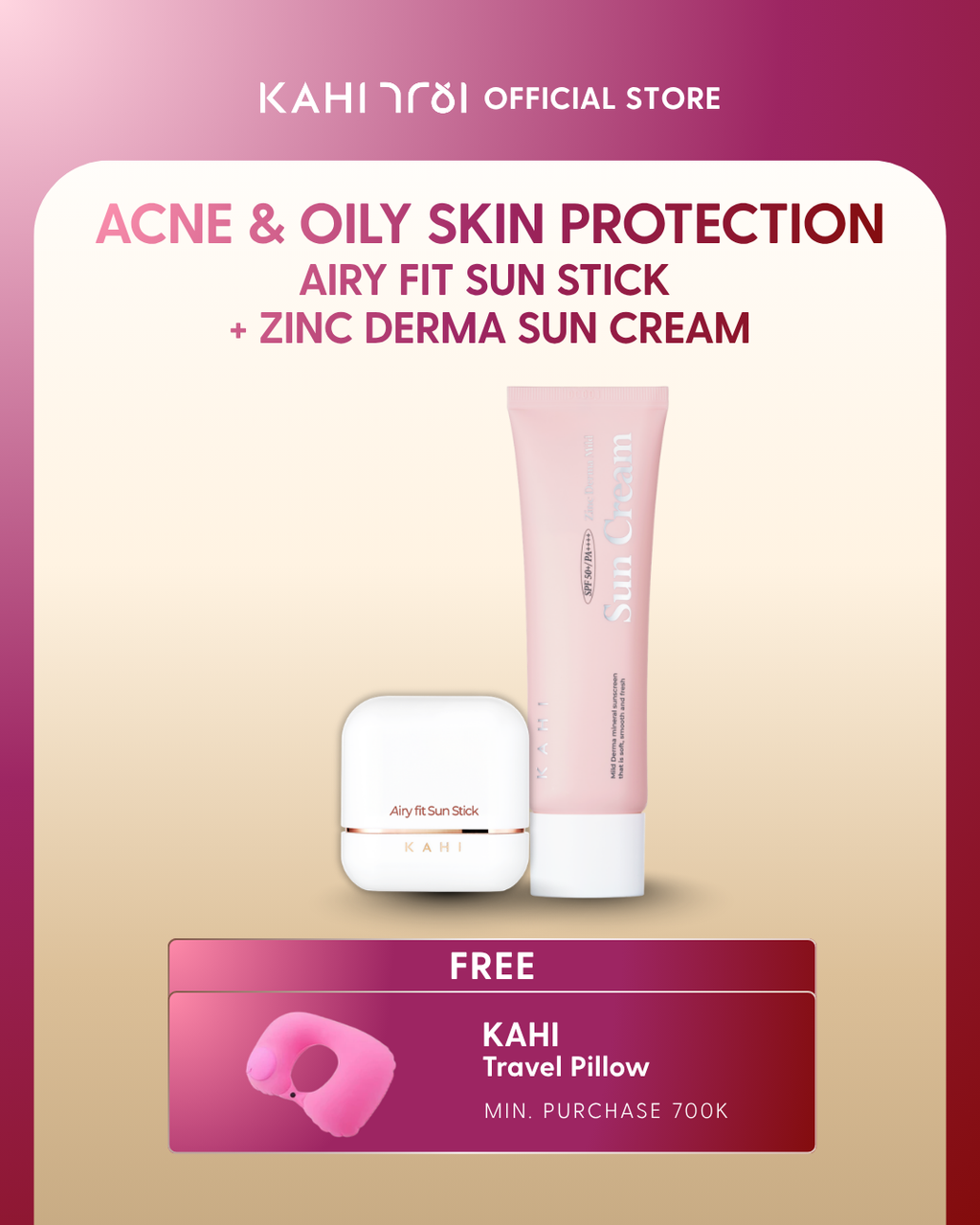 [Official] KAHI Acne & Oily Skin Protection (KAHI Airy Fit Sunstick SPF50+ & Zinc Derma Mild Sun Cream