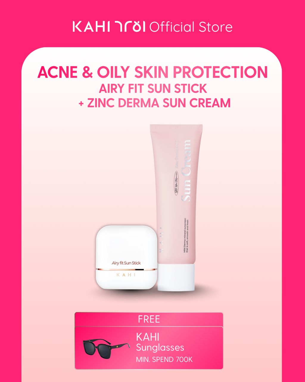 [Official] KAHI Acne & Oily Skin Protection (KAHI Airy Fit Sunstick SPF50+ & Zinc Derma Mild Sun Cream