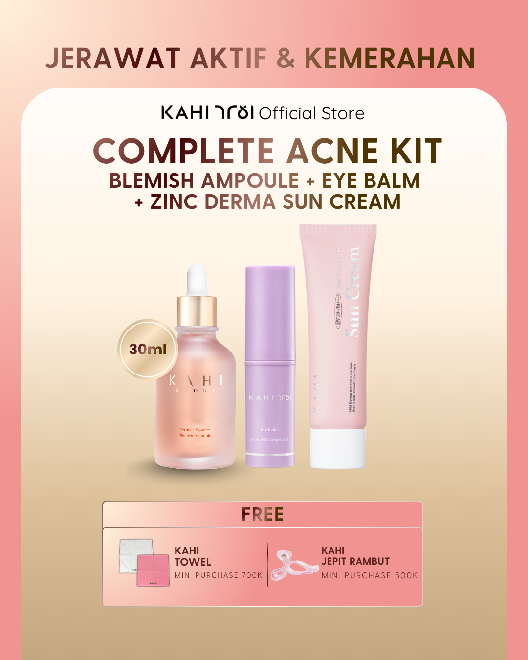 [Official] Kahi Complete Acne Kit - Blemish Ampoule 30ml, Eye Balm, Zinc Derma