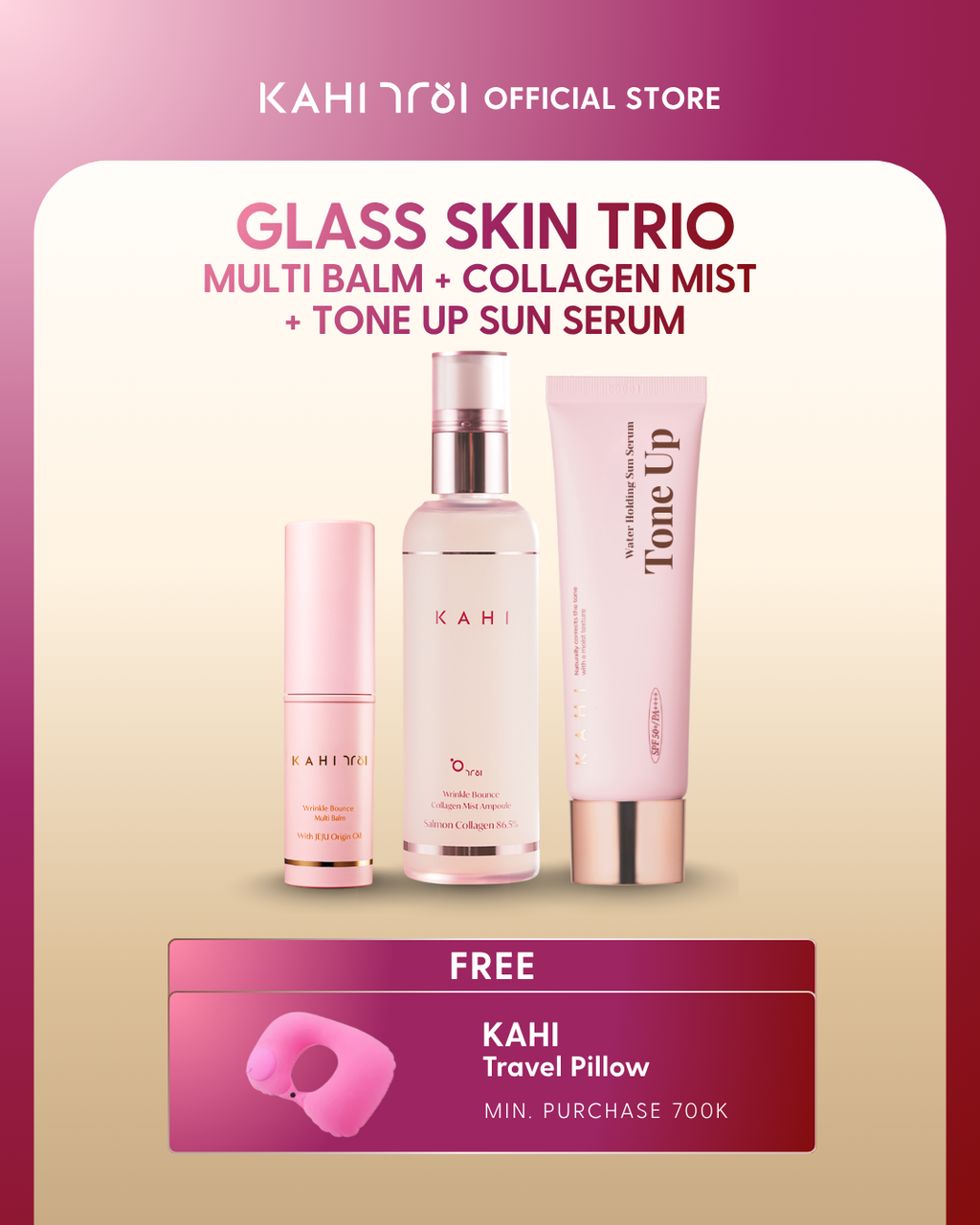 [Official] KAHI Glass Skin Trio ( Multi Balm + Collagen Mist + Tone Up Serum)