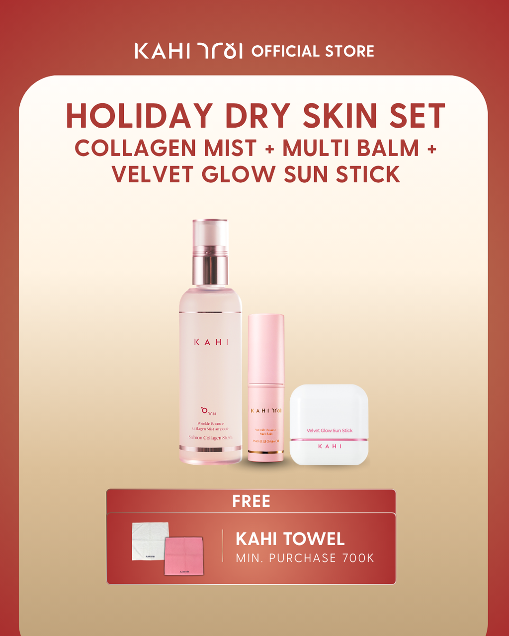 [Official] KAHI HOLIDAY DRY SKIN SET Collagen Mist + Multi Balm + Velvet Glow + FREE Key Ring