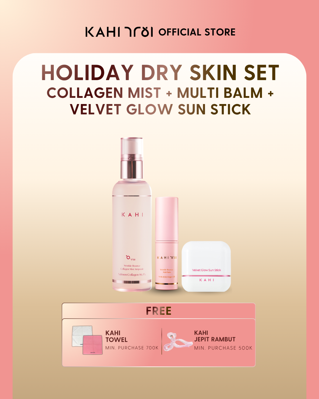 [Official] KAHI HOLIDAY DRY SKIN SET Collagen Mist + Multi Balm + Velvet Glow + FREE Key Ring