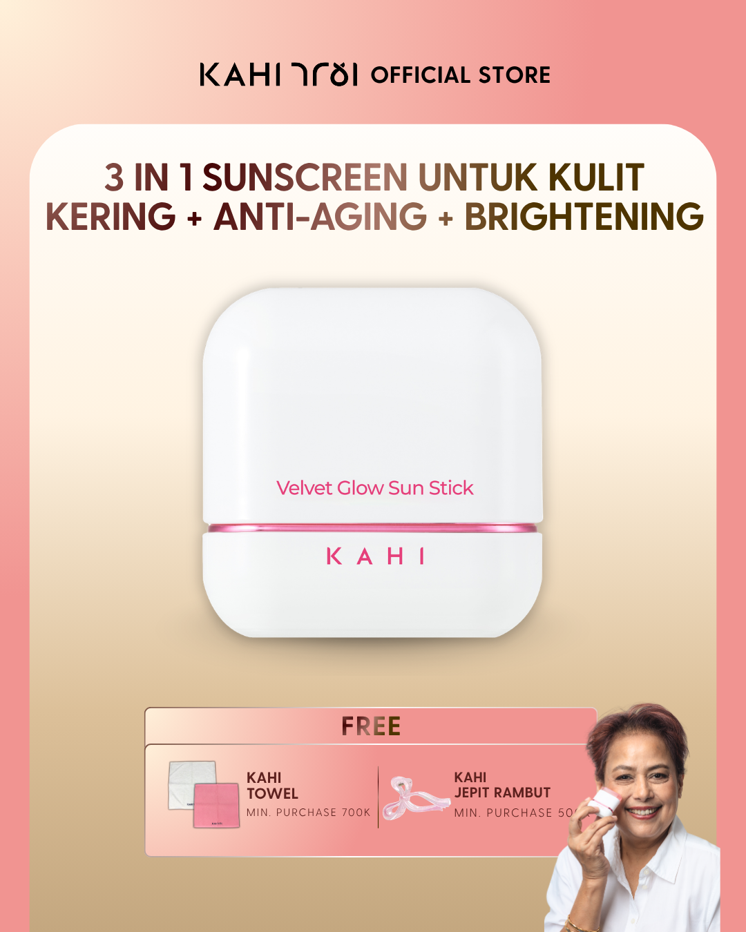 [Official] KAHI Velvet Glow Sunstick SPF50+ PA++++ — Lightweight & Hydrating Sun Protection — 13,5g