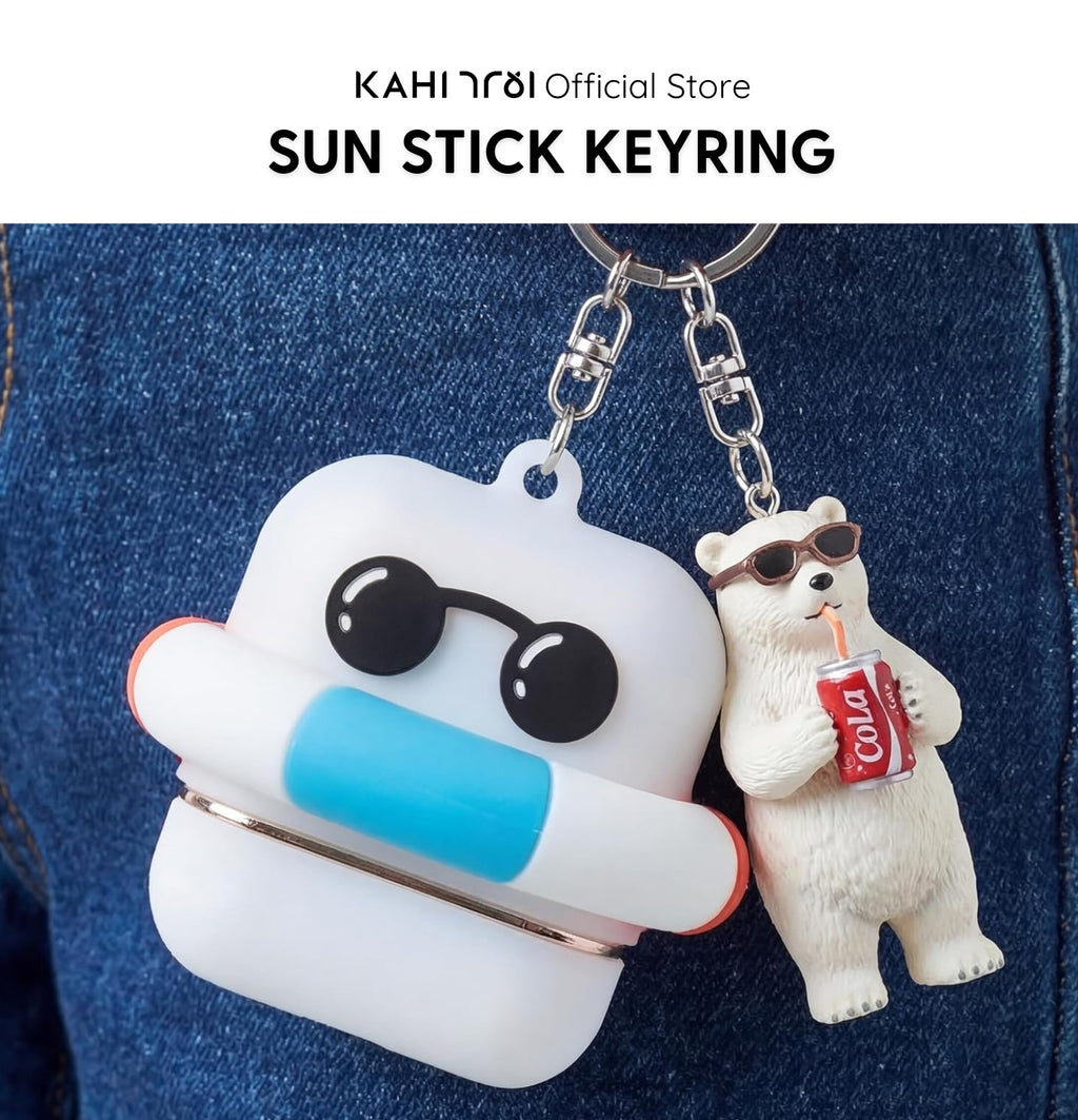 [Official] KAHI Sun Stick Keyring - Waterproof Silicone Keychain Holder Broad Spectrum SPF 50+ PA++++ Korean Face Sunscreen Stick - Cute Bag Charm Carrying Case Travel Accessories