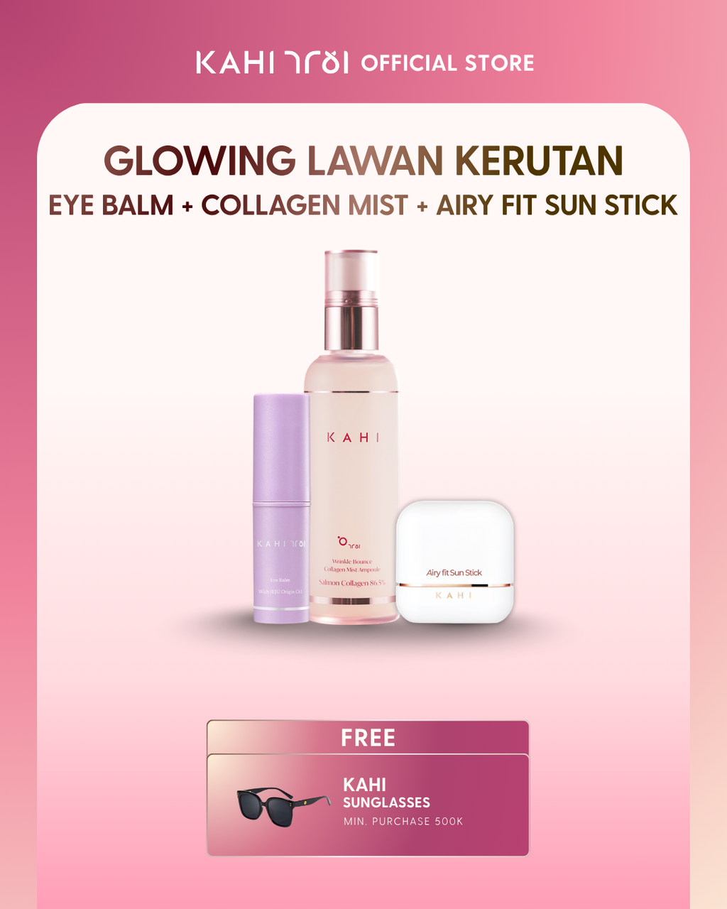 [Official]  KAHI Glowing Lawan Kerutan Kit — Korean Moisturizer, Mist & Sunscreen for Anti Aging