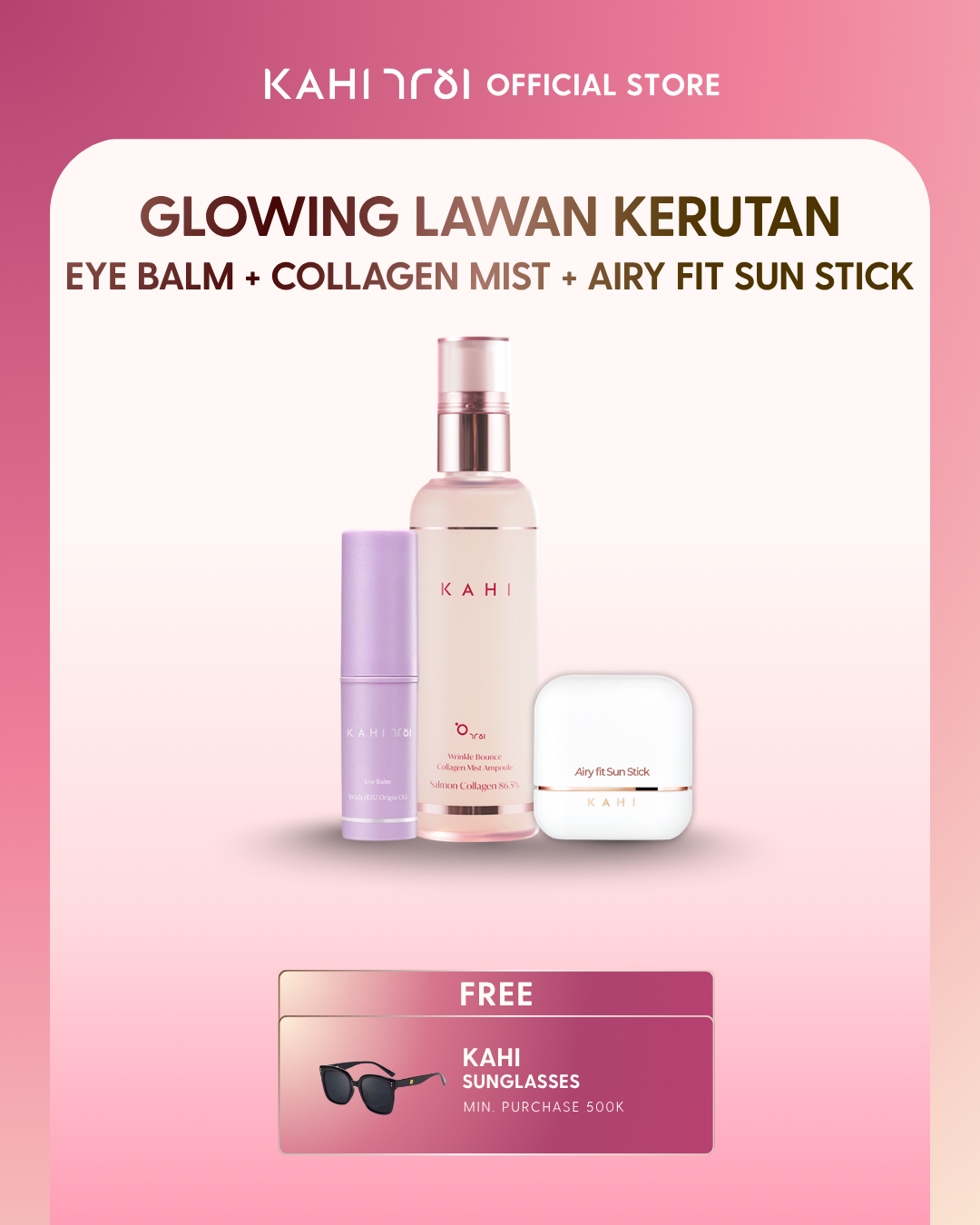 [Official]  KAHI Glowing Lawan Kerutan Kit — Korean Moisturizer, Mist & Sunscreen for Anti Aging