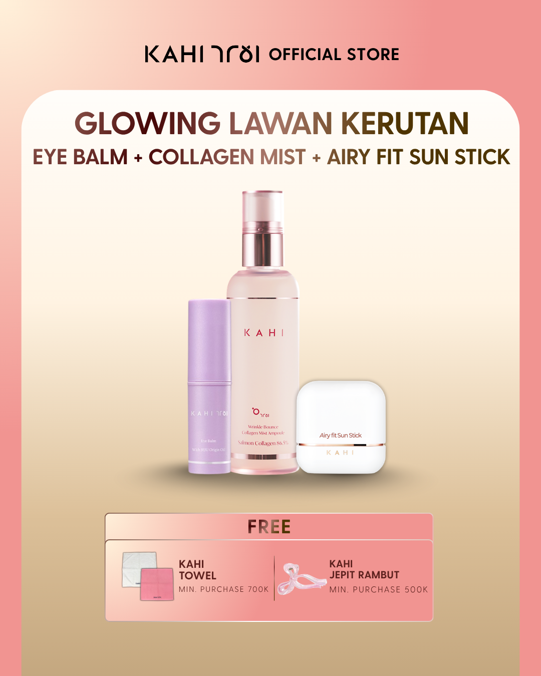 [Official]  KAHI Glowing Lawan Kerutan Kit — Korean Moisturizer, Mist & Sunscreen for Anti Aging
