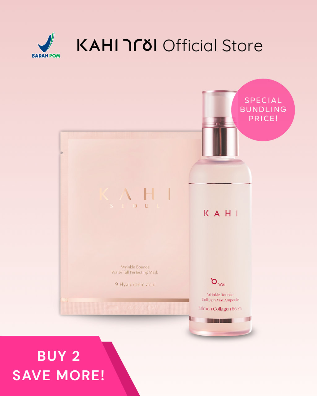 [Official] KAHI Dewy Skin Glow Combo — Wrinkle Bounce Collagen Mist + Waterfull Perfecting Mask